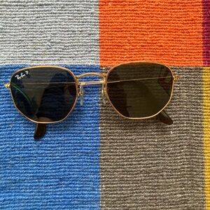 Ray-Ban hexagonal flat sunglasses - gold frames and green polarized lenses